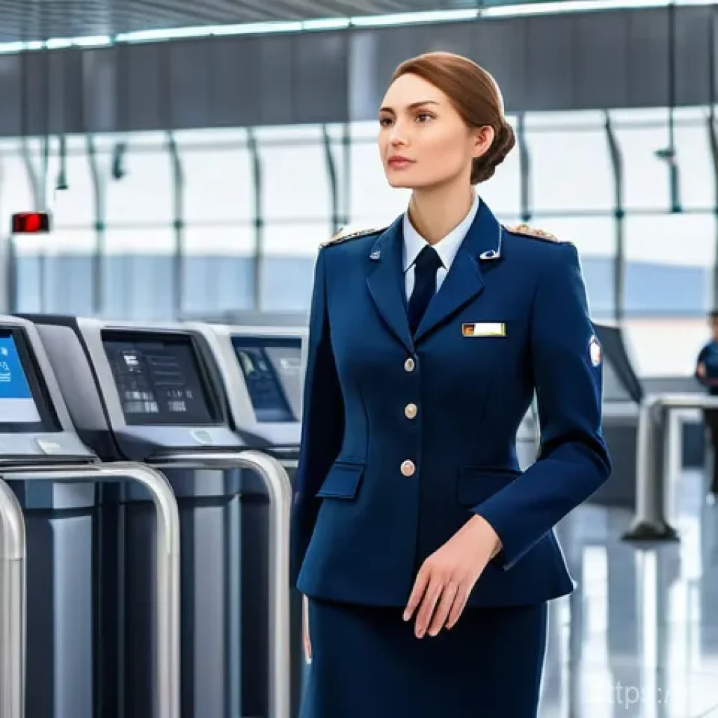 항공보안관리사 취업 성공 스토리 - **Prompt:** A highly detailed, realistic image of a female aviation security inspector, mid-30s, wit...