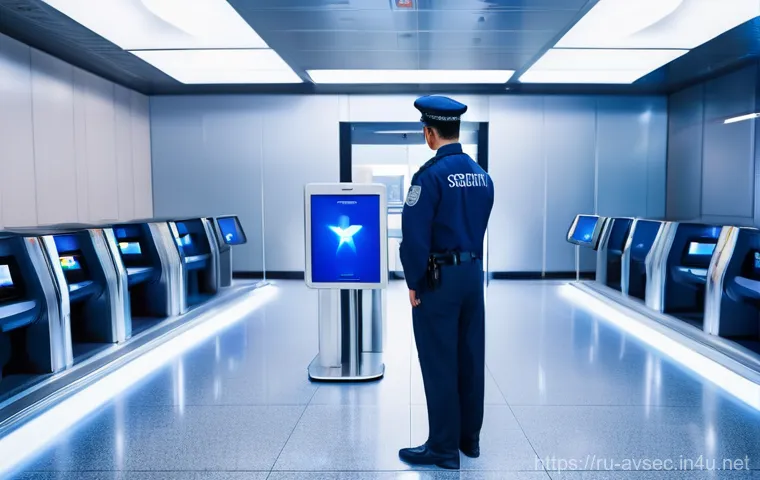 항공보안관리사 관련 서적 추천 - **A highly detailed, realistic image of a cutting-edge airport security checkpoint.** Professional a...