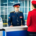항공보안관리사 자격증 취득 가이드 - **Vigilant Russian Aviation Security Inspector at a Modern Checkpoint**
    "A highly professional a...
